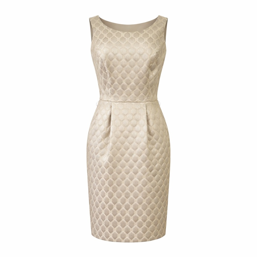 WHBM Sleeveless Champagne Metallic Jacquard Sheath Dress Sz 00